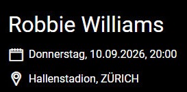 4x Tickets Robbie Williams Zürich Donnerstag, 10.09.2026