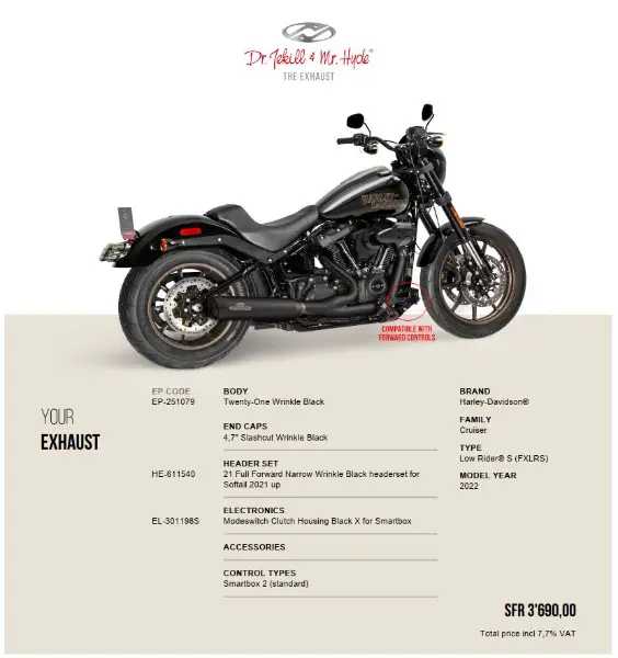 Echappement / Auspuff Jekill 2-1 black slashcut - HD Low Rider