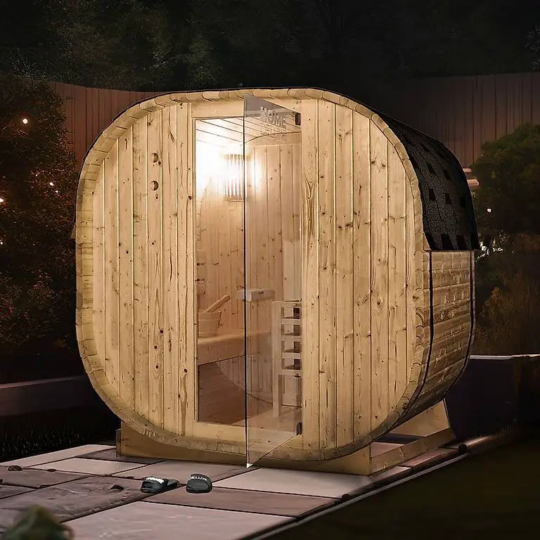 Sauna - Outdoor Fasssauna SION M mit Ofen (3,6kW) + Zubehör