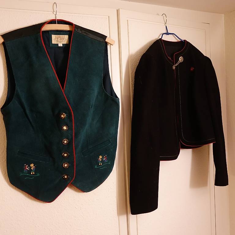 Trachtenjacke, schwarz Schurw./Tracht.Weste Wildleder grün