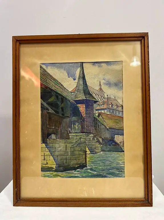 Kapellbrücke Luzern von J. Schütz 1918, 43 x 53 cm
