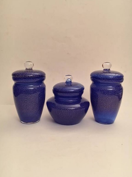 3 vasi blu in vetro di Murano