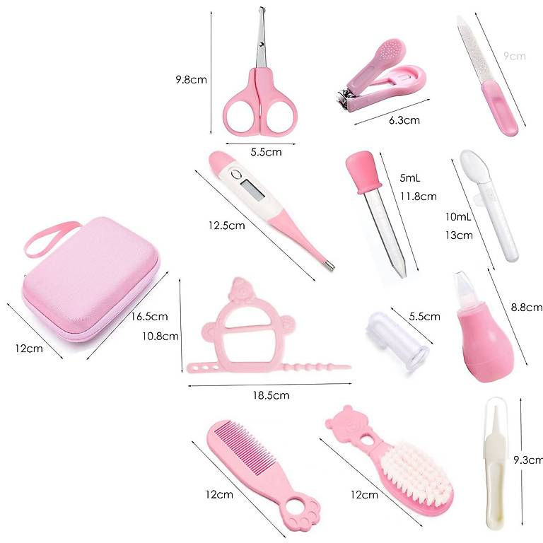 12-teiliges Babypflege Set mit Etui in Rosa