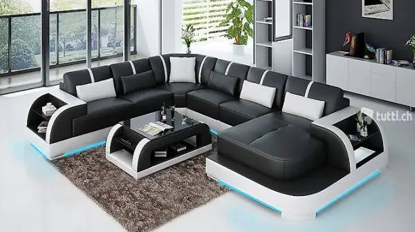  LEDERSOFA U-FORM COUCH WOHNLANDSCHAFT MODERN SOFA G8031
