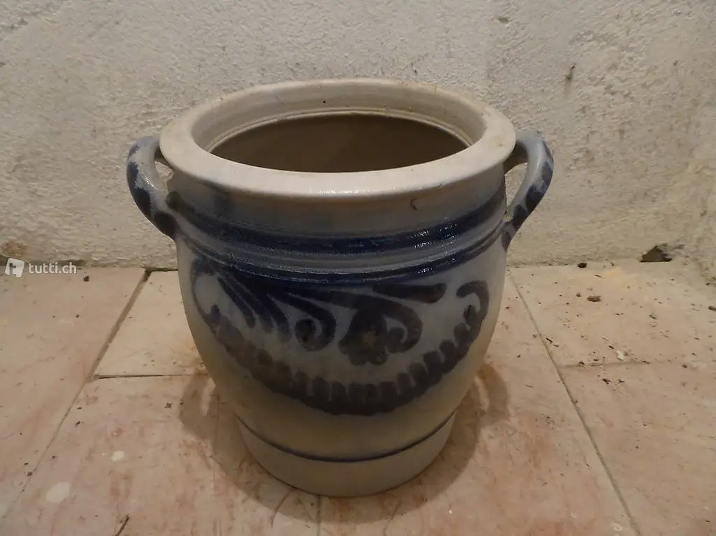 Schmalztopf, Steingut Topf, Fetttopf ca. 6 Liter antik