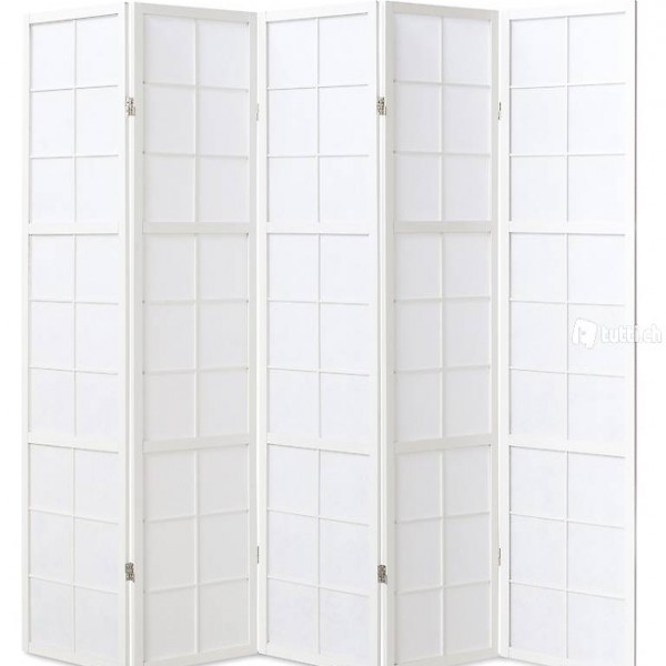  5 fach Holz Paravent Raumteiler Sichtschutz weiss