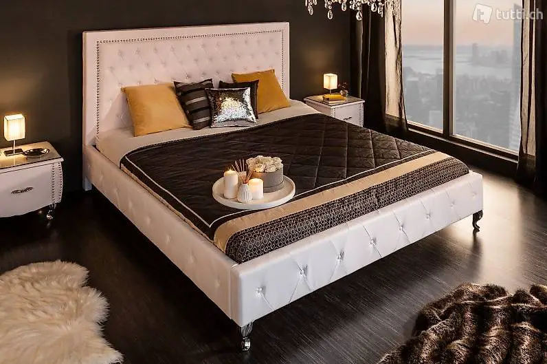  Bett 180cm x 200cm Kunstleder Weiss Ab Lager NEU