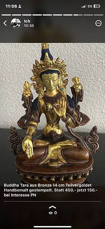 Buddha Tara aus Bronze Teilvergoldet