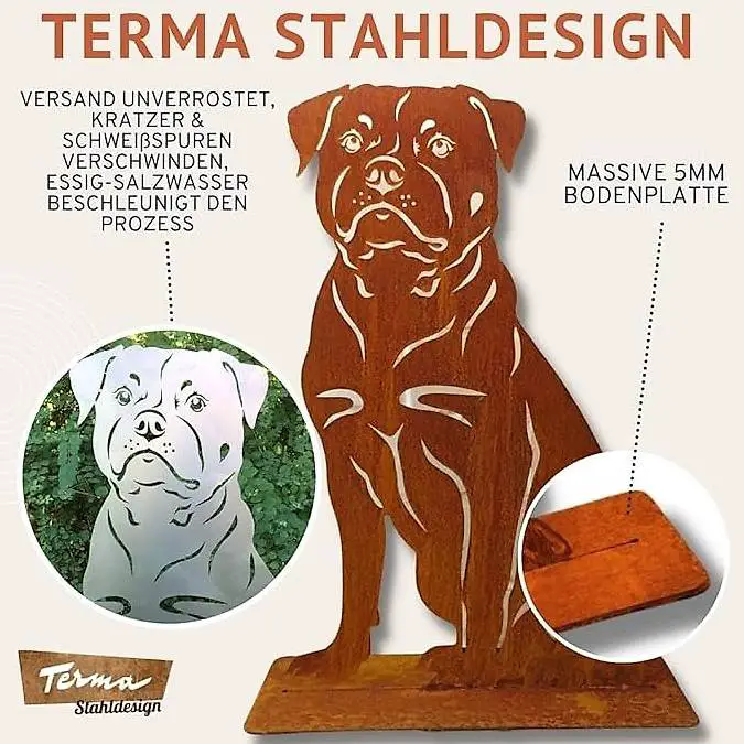 Titel: Lebensgrosse Hundeskulptur, 75 cm, Rostfinish