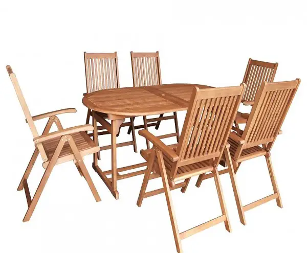  Gartengarnitur Sitzgruppe LAGO 7-teilig, Eukalyptus Holz