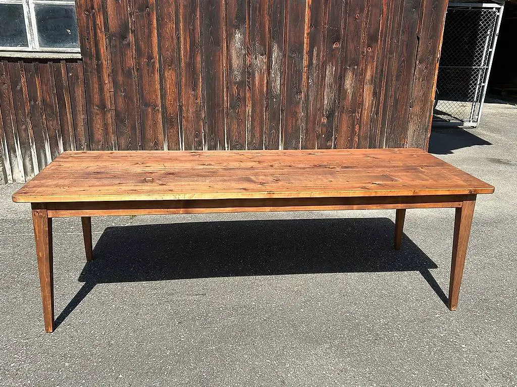 Biedermeier Holztisch Tanne patiniert geölt, 245 x 95 cm