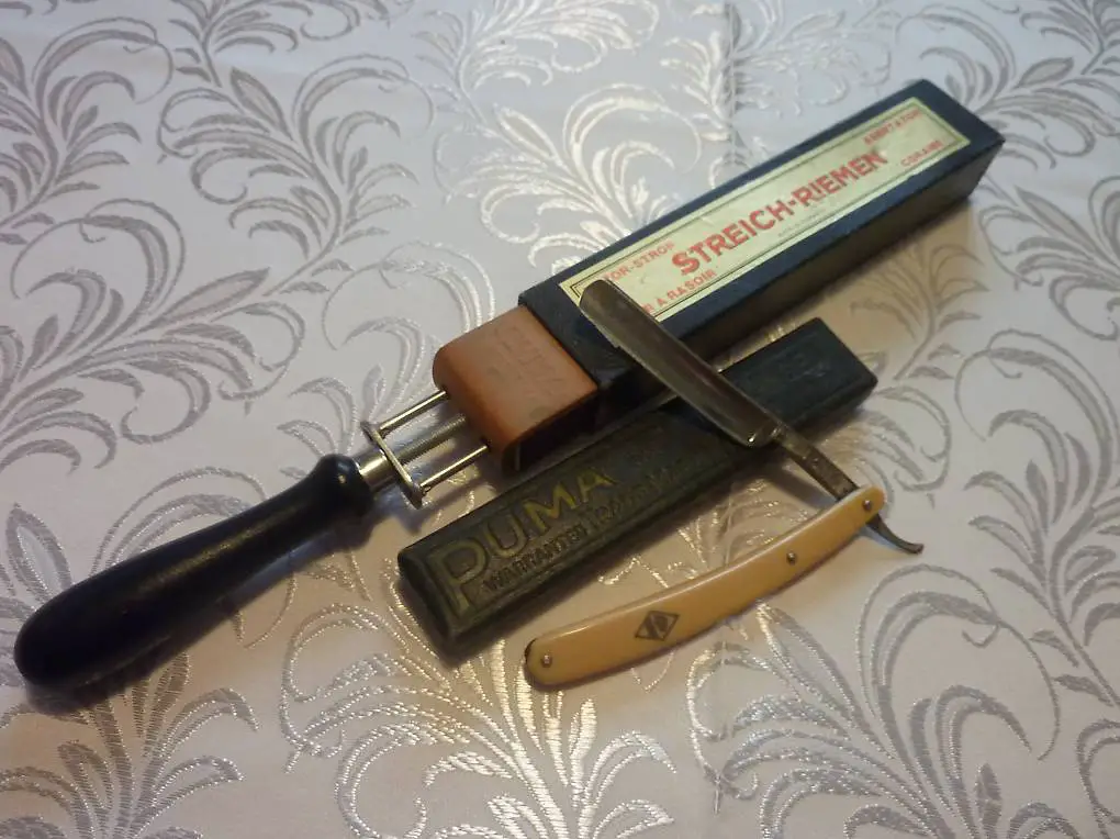 vintage puma rasiermesser silberstahl 222 4/8 +streichriemen