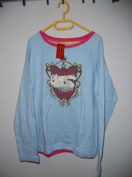 Neu: T"Shirt langarm - hellblau/pink mit Motiv - Gr.176