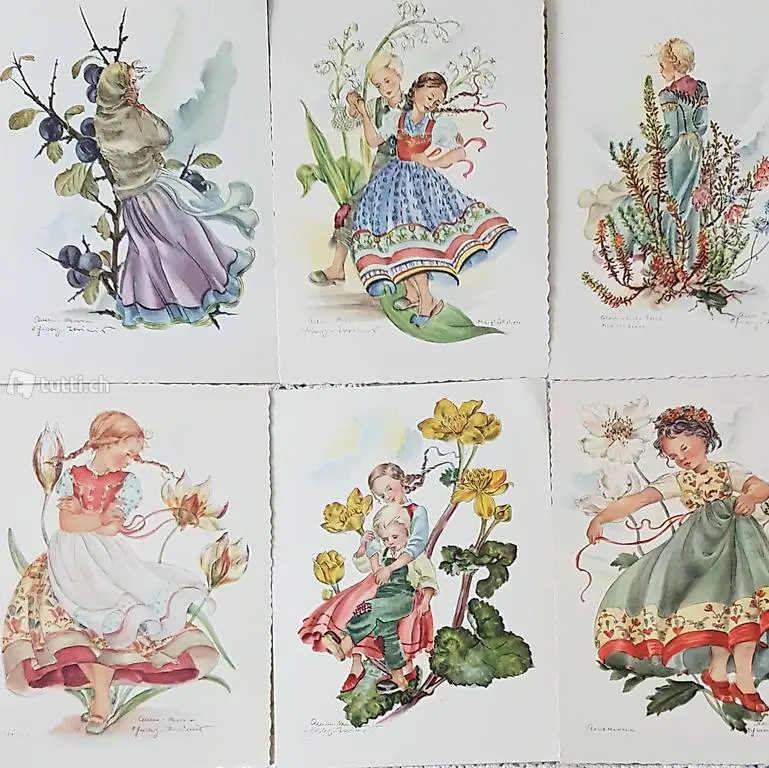 6Stk Kunstkarten Postkarten Schwarz-Torinus