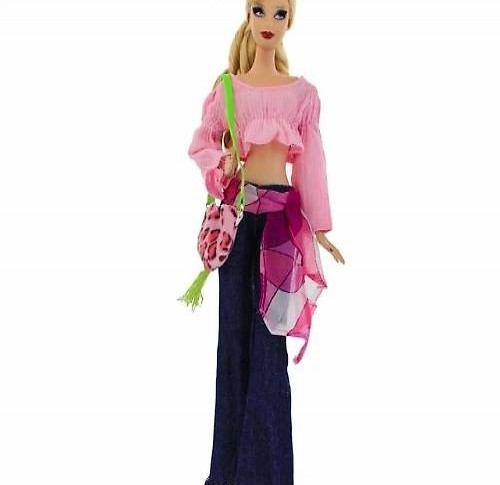 BARBIE KLEID 5 TEILIG, HOSE, GURT, SHIRT, TASCHE UND SCHUHE