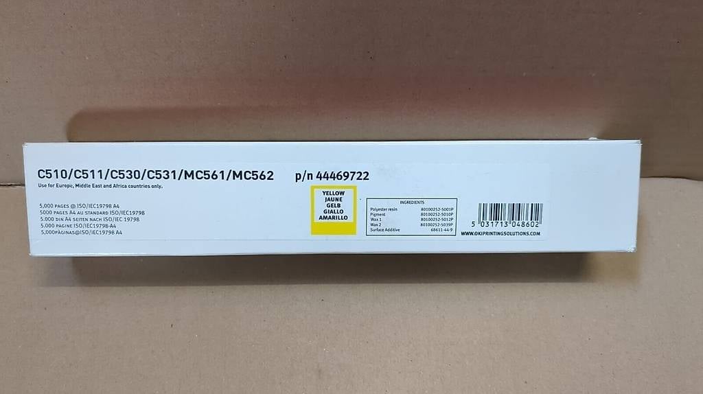 oki c510/c511/c530/c531/mc561/mc562 yellow toner, 44469722