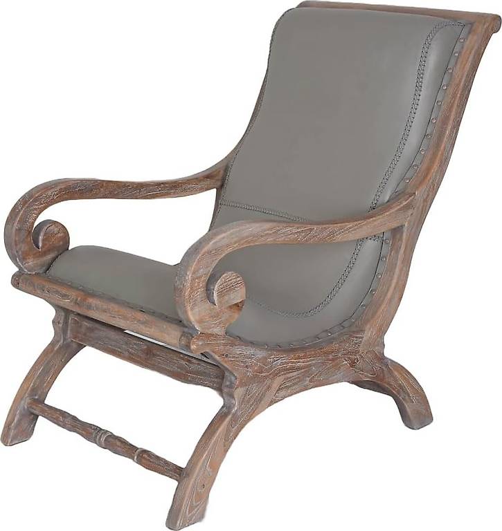 Sessel im Kolonialstil Ledersessel Stuhl Leder Sessel Teak H