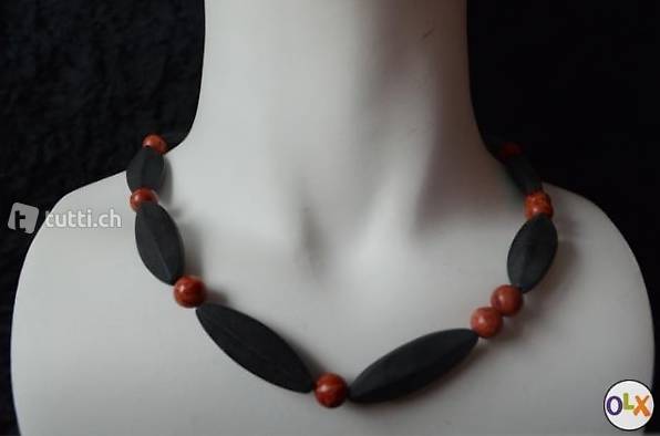 Edelstein-Kette Onyx/Koralle