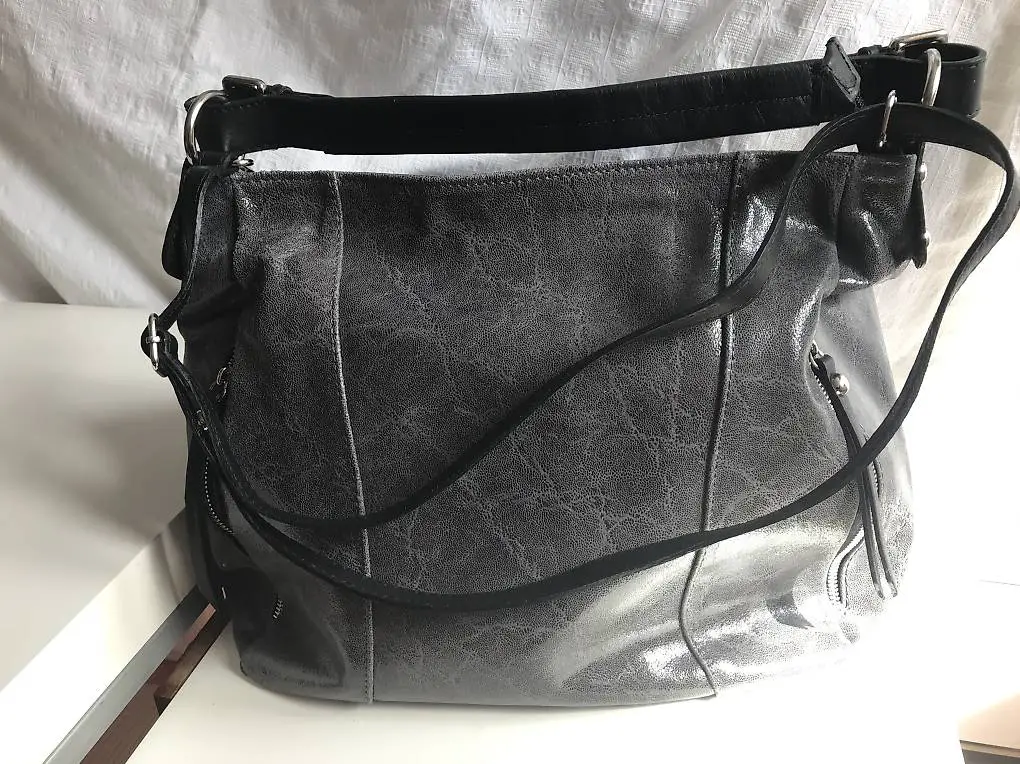 Hand- Schultertragtasche, Grau/Schwarz neu
