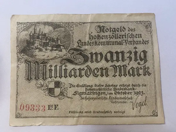 Deutschland 20 Milliarden Mark 1923 Hohenzollern mit Burg