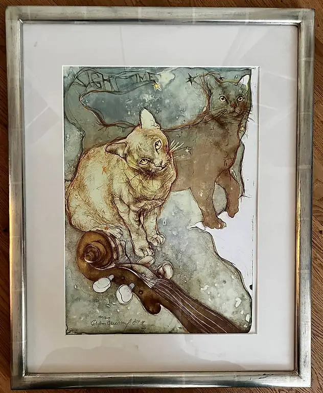 Katzenbild - Lithographie