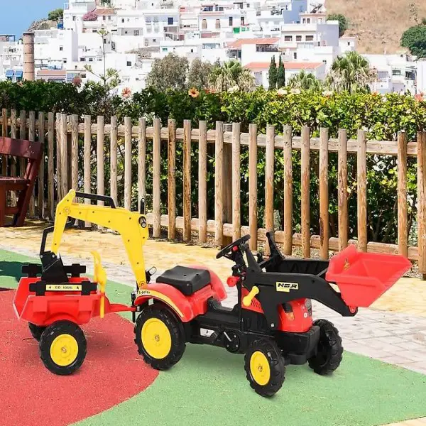  Tretauto mit Fontlader Traktor Trettraktor für 3-6 Jahre ROT