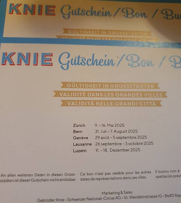 Zirkus Knie 4 Tickets