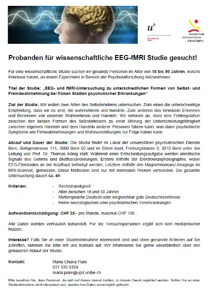 Probanden für wissenschaftliche EEG-fMRI Studie gesucht