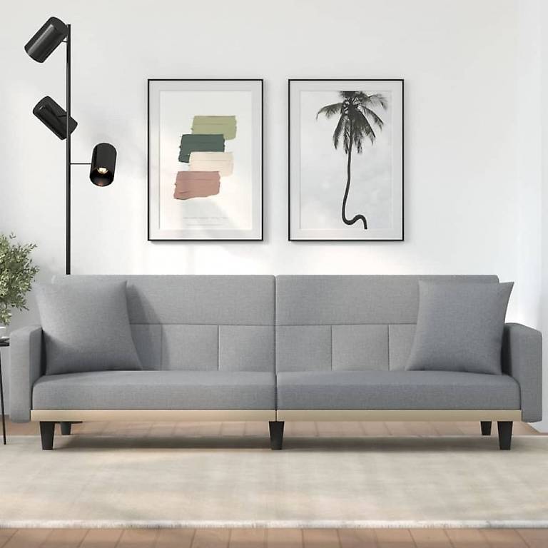 Schlafsofa mit Kissen Hellgrau Stoff