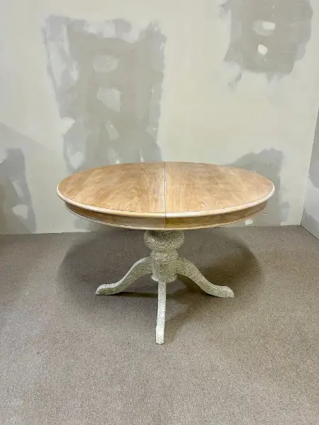 Runder Esstisch ausziehbar Vintage-Look restauriert Sockel