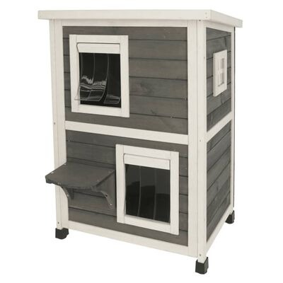 vidaXL Kerbl Katzenhaus Family 57x55x80 cm Grau und Weiss