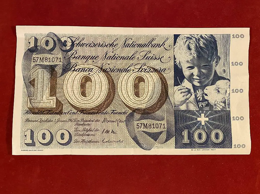 Banknote Schweiz 100 Franken Francs Serie 5 St.Martin 1967
