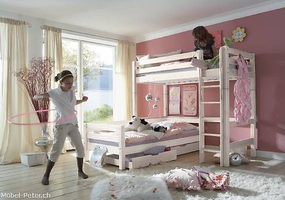 Hochbett Kiefer massiv Kombi mit Leiter und Rollrost