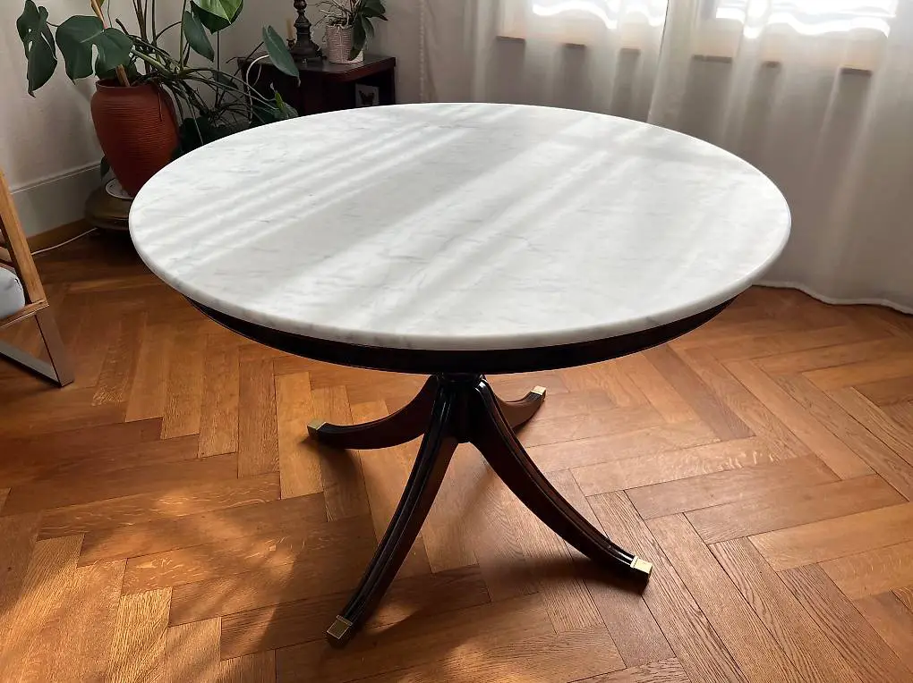 Antiker Teak Holz & Marmor Tisch