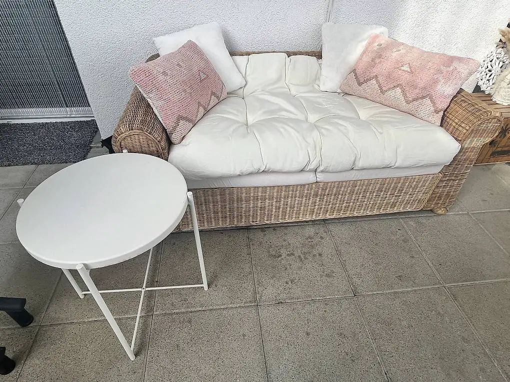 Echtholz Rattan Sofa inkl Beistelltisch