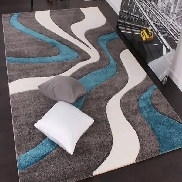  moderner Teppich Tricolor NEU Blau Grau Weiss