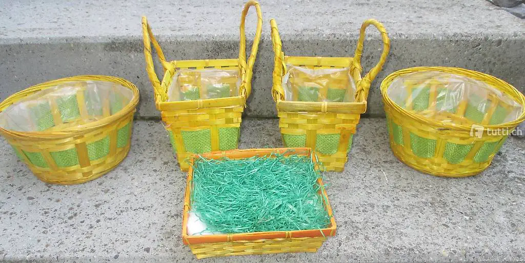 OSTERN- KÖRBE 5er-SET, gelb grün Farbe, mit Innenfolie