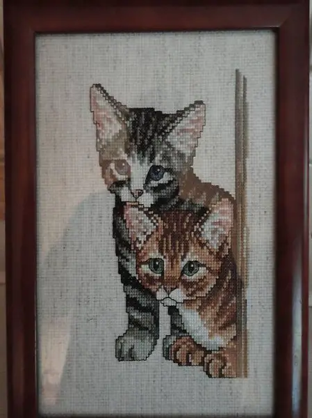  Katzenbild Handgestickt