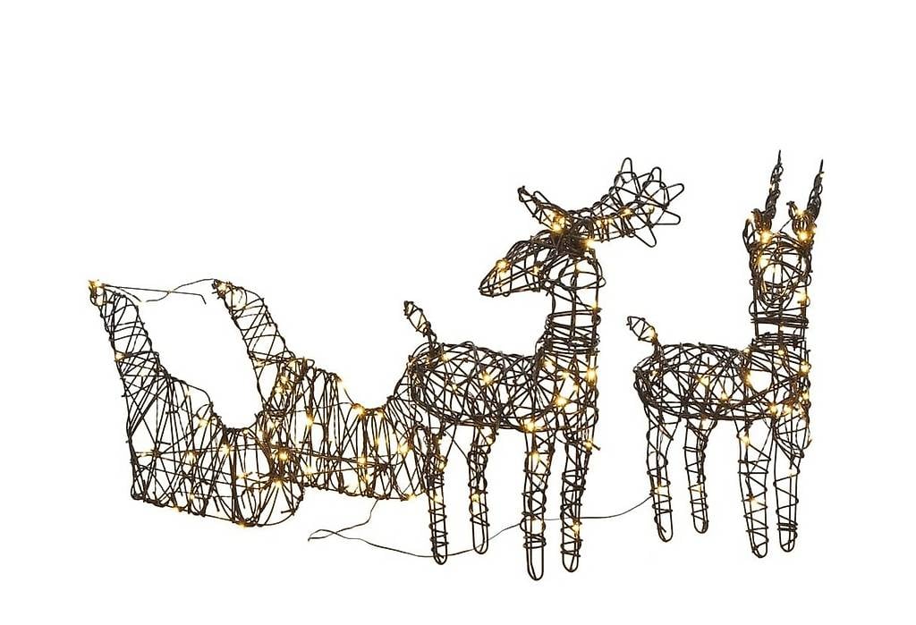Rentiere mit Schlitten 160 LEDs Warmweiss Rattan