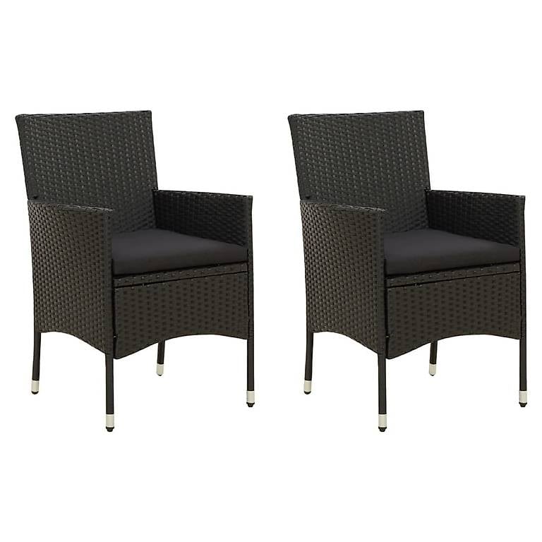 Gartenstühle mit Sitzpolster 2 Stk. Poly Rattan Schwarz