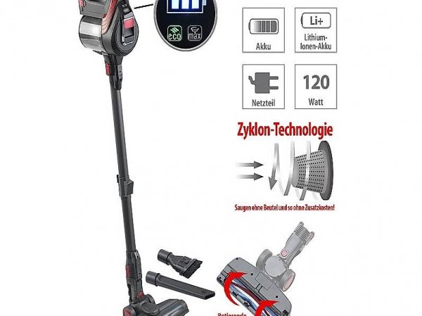  2in1-Akku-Zyklon-Staubsauger mit elektrischer Bürste, 120 Wa
