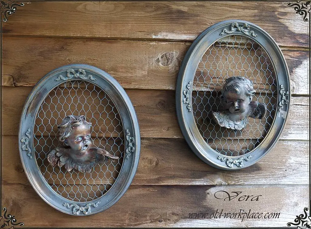 2 Engel in hübschen Rahmen Vintage Shabby Chic