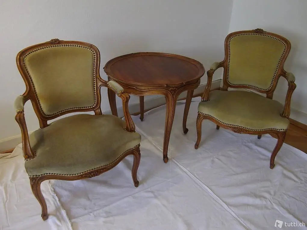 stilmöbel louis xv -- salontischli mit 2 sessel --