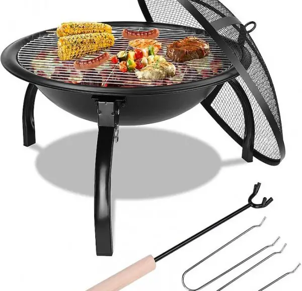  Feuerschale mit Grillrost & Schutzgitter, 54x54x43cm