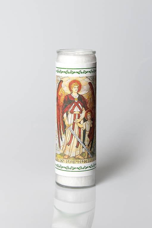 Erzengel Raphael Glas-Kerze 100h Brenndauer