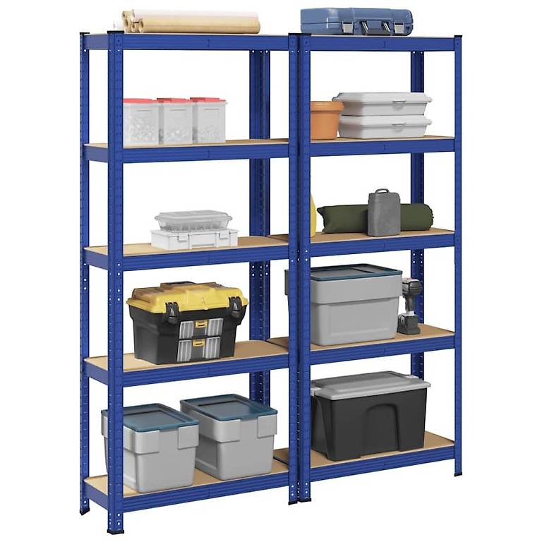 NeuLagerregale mit 5 Böden 2 Stk. Blau Stahl & Holzwerksto