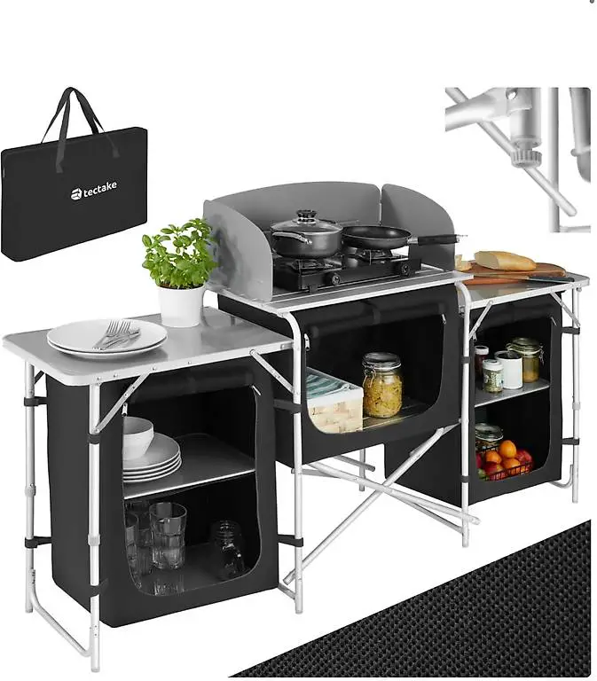 Campingküche XXL mit 5 Fächern schwarz