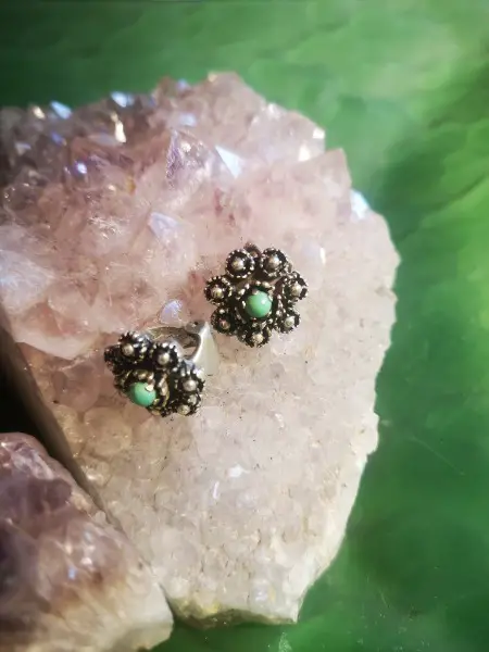 Ohrclips, Ohrringe, Türkis, Silber