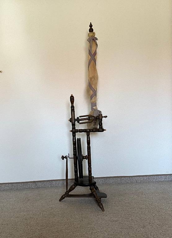 Spinnrad mit Hanfspindel