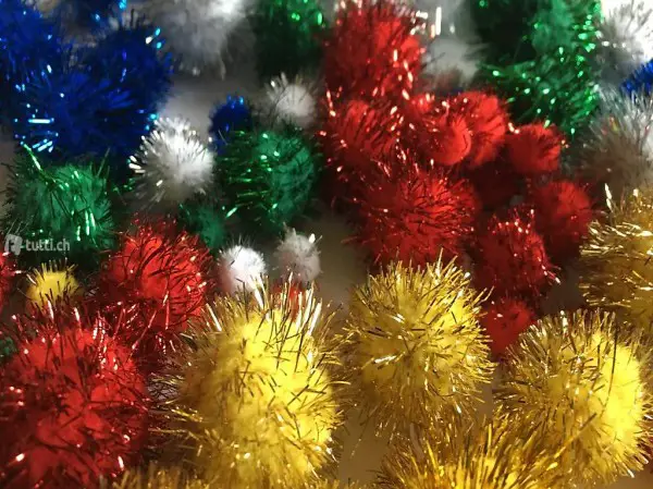 100 Glitzerpompons / Glitterpompons bunt gem.